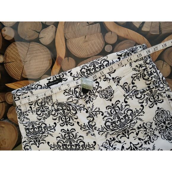 Kut From the Kloth Brigitte Damask Pattern Ankle Skinny Pants Black White Size 8 - Picture 9 of 12